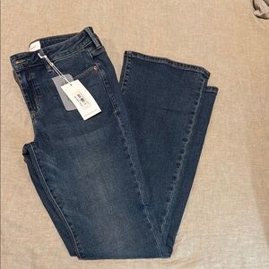 Blue Straight Leg Jeans with Subtle Fading